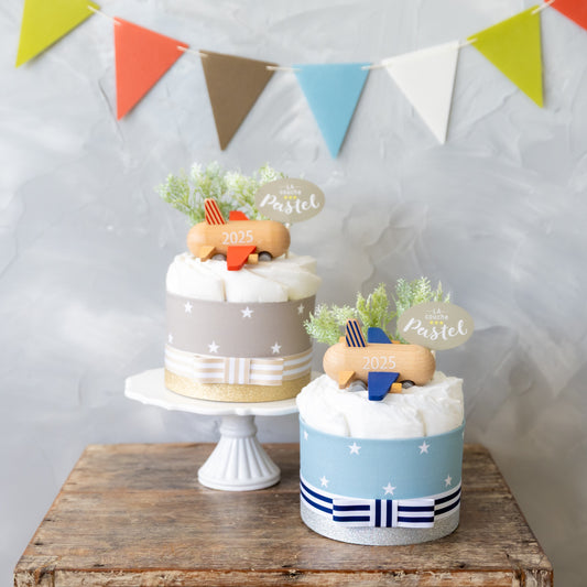 2025ロゴ入り「kiko+」のmini jet付オーガニックダイパーケーキ(おむつケーキ)1段/全2色