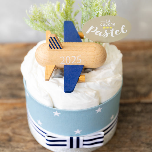 2025ロゴ入り「kiko+」のmini jet付オーガニックダイパーケーキ(おむつケーキ)1段/全2色