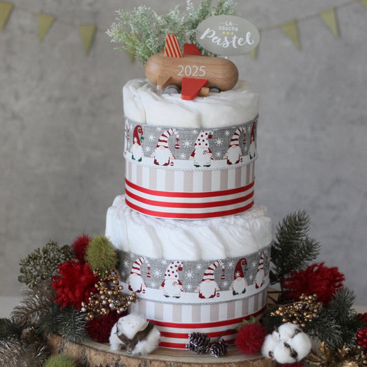 クリスマス限定/2025年ロゴ入りminijet付2段ダイパーケーキ(おむつケーキ)