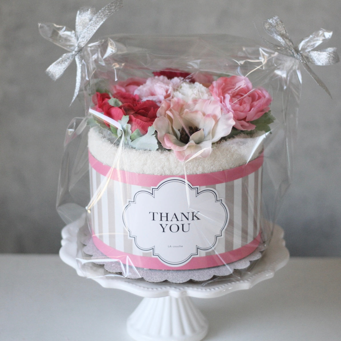 「オーガニックタオルのフラワーケーキ」(文字選択可能)タオルギフト