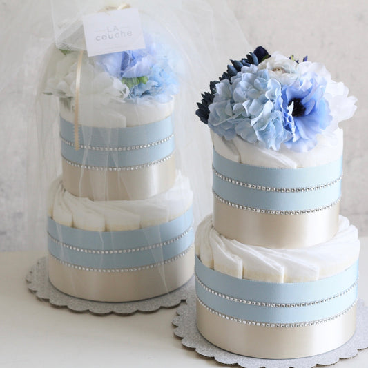 「GRACE No.3」フラワーオーガニックダイパーケーキ(おむつケーキ)ブルー