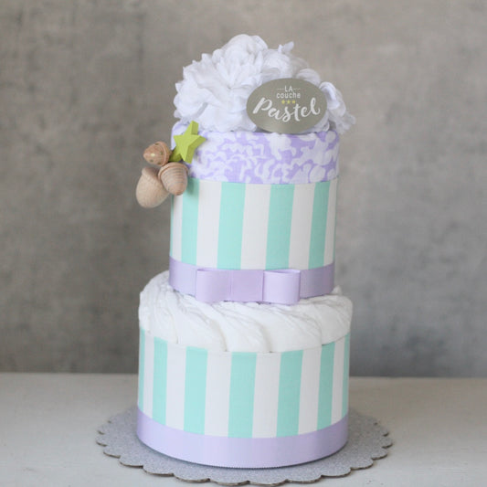 【おくるみとおもちゃ付き】オーガニックダイパーケーキ(おむつケーキ)2段ミント