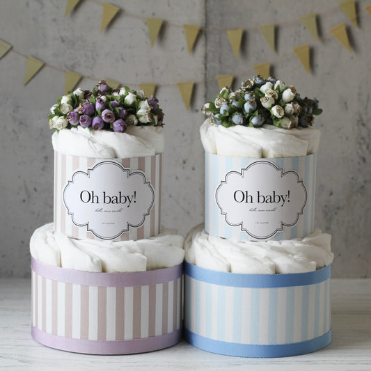 靴下付きオーガニックダイパーケーキ(おむつケーキ)「Oh baby」全2色