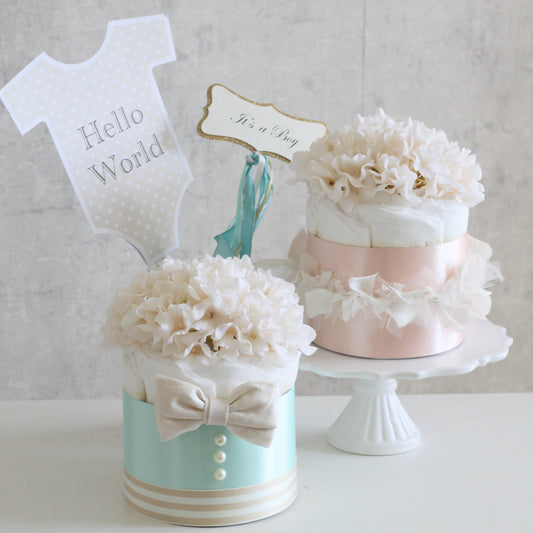 「Amulette」クラウンorボウタイ付き オーガニックダイパーケーキ(おむつケーキ)1段/全2色