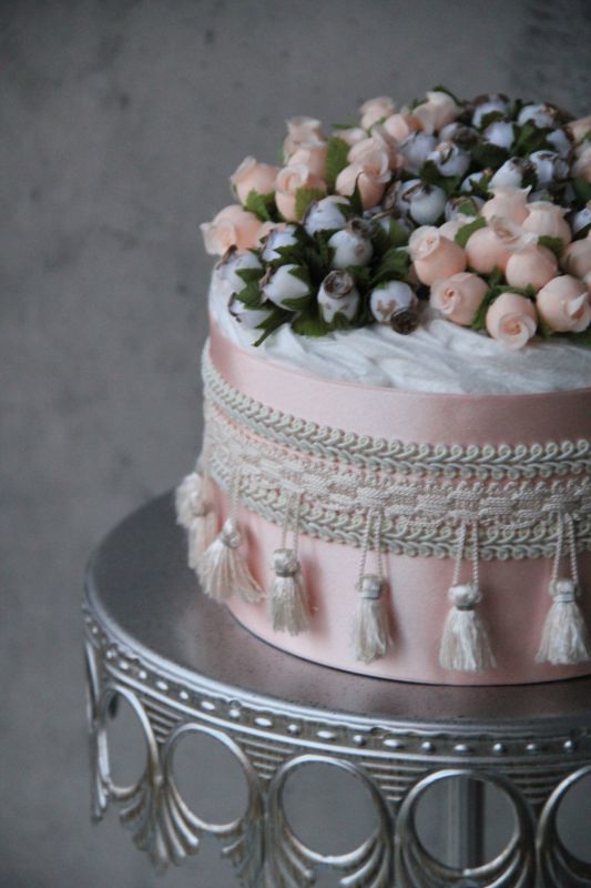 「maria」フラワーオーガニックダイパーケーキ(おむつケーキ)ピンク