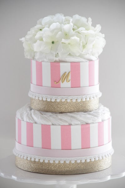 「TOIRO」イニシャル入りオーガニックダイパーケーキ(おむつケーキ)ピンク