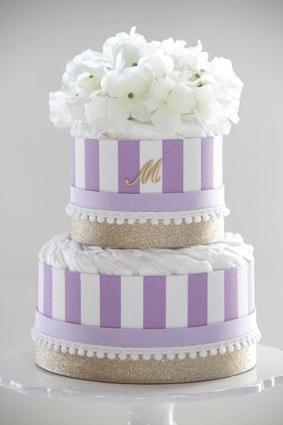 「TOIRO」イニシャル入りオーガニックダイパーケーキ(おむつケーキ)パープル