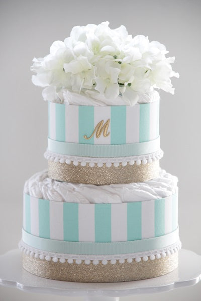 「TOIRO」イニシャル入りオーガニックダイパーケーキ(おむつケーキ)ミント