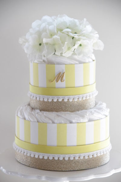 「TOIRO」イニシャル入りオーガニックダイパーケーキ(おむつケーキ)イエロー