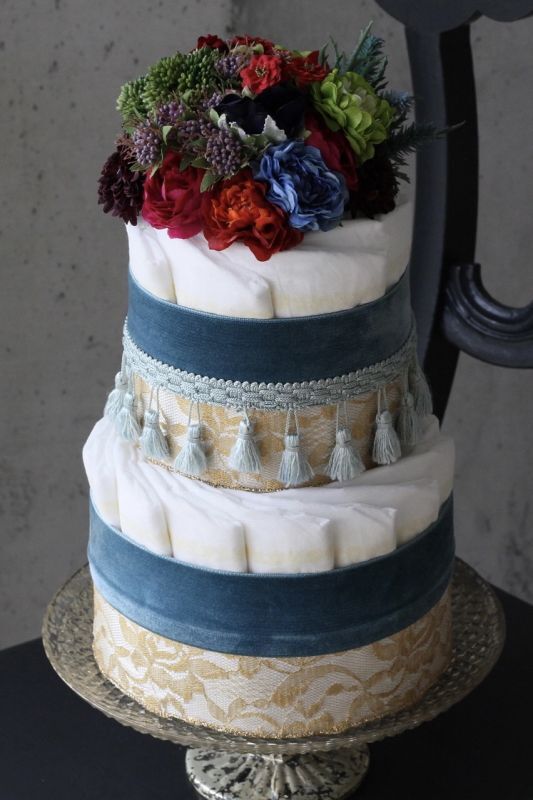 フラワーオーガニックダイパーケーキおむつケーキ「Alma」(2段)の写真