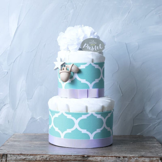 Kiko+の木のアクセサリー付きオーガニックダイパーケーキ おむつケーキ(2段/ミント)の写真