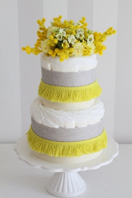 フラワーオーガニックダイパーケーキ おむつケーキ「mimosa」(2段)の写真