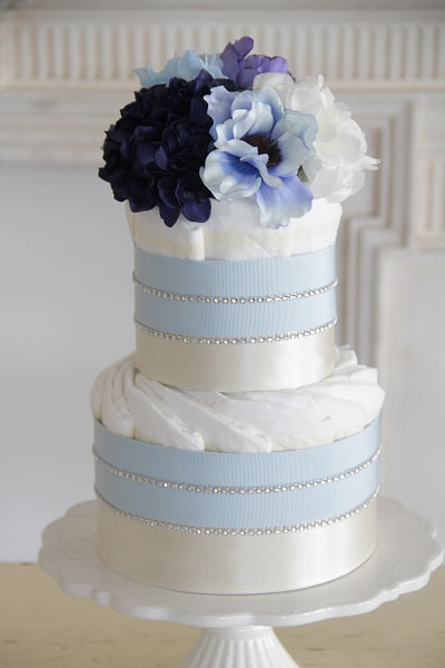 フラワーオーガニックダイパーケーキ おむつケーキ「GRACE No.3」(2段/ブルー)の写真