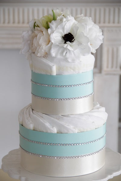 フラワーオーガニックダイパーケーキ おむつケーキ「GRACE No.3」(2段/ミント)の写真