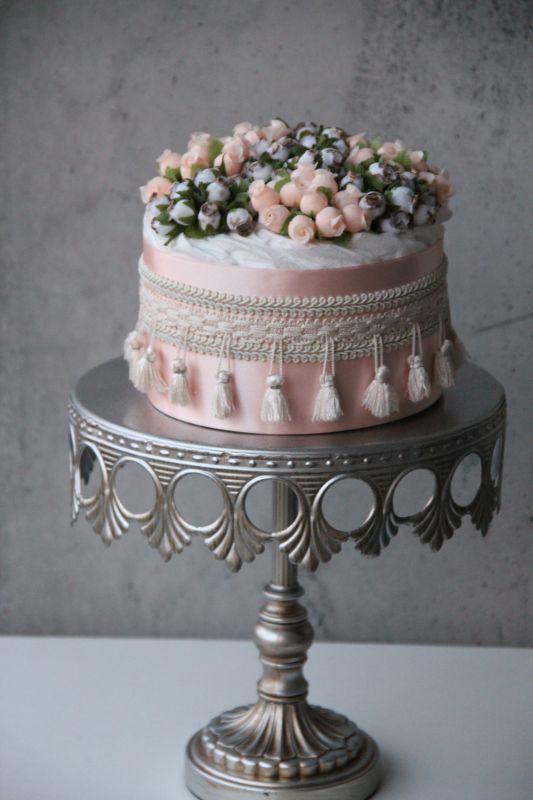 フラワーオーガニックダイパーケーキ おむつケーキ「maria」（1段/ピンク)の写真